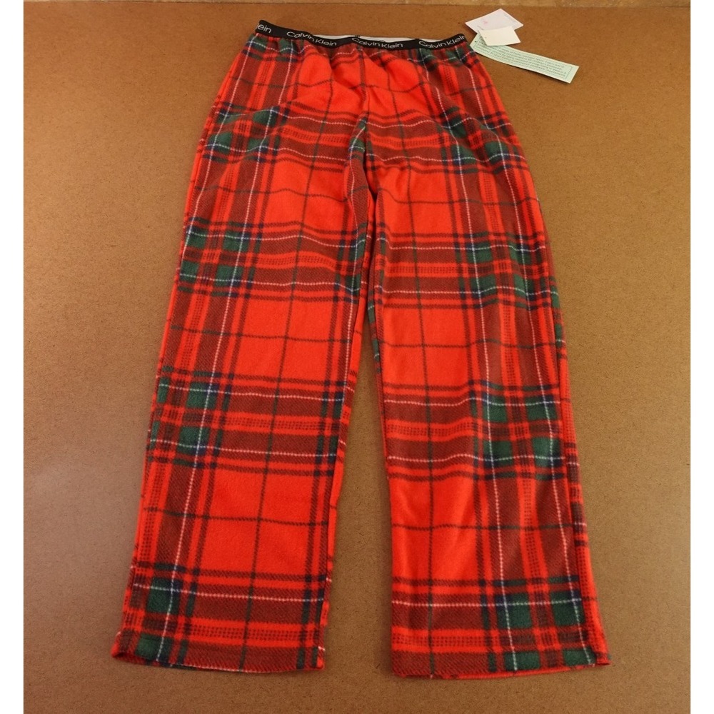 Calvin Klein Boys Size Large (10/12) Red Plaid Fleece Pajama Pants NWT